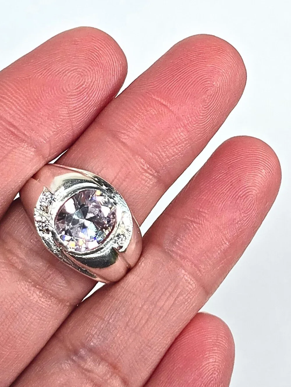 925 Sterling Silver Men's Statement Ring White Round CZ Polished Finish Size 9